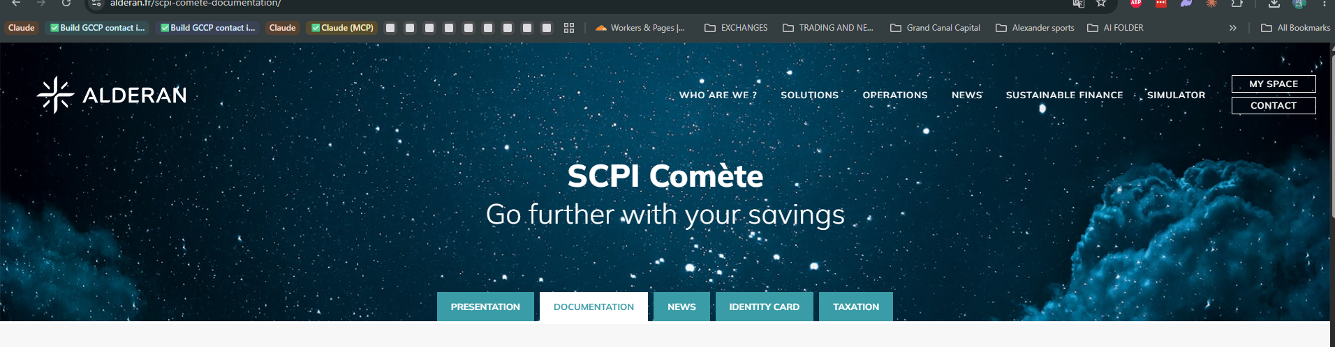 Alderan SCPI Comète website hero